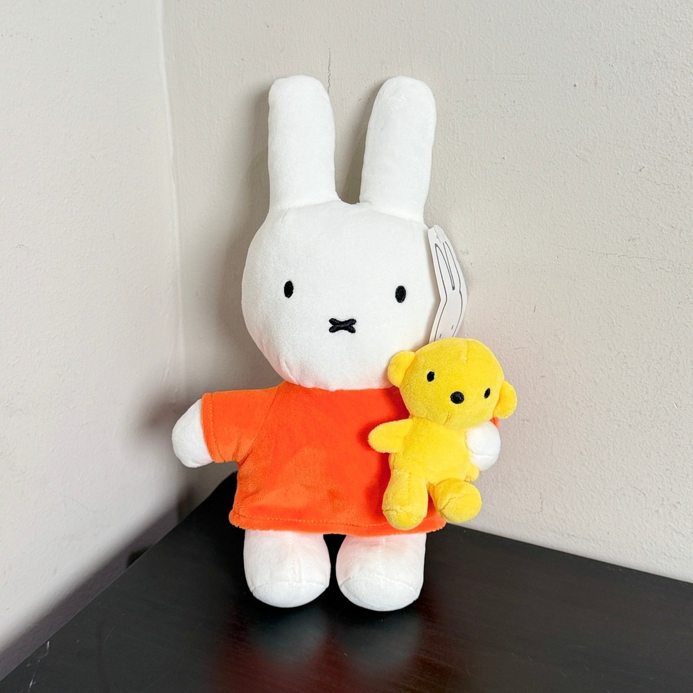 Smoko Miffy and Bear Mochi Plush Orange Dress White Rabbit Stuffed Toy 10.5 inch